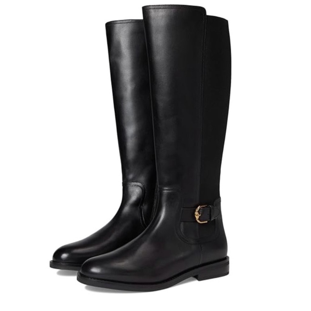 Cole Haan Celestina Tall Leather Boots 9.5M Black Riding Block Heel New - Picture 2 of 8